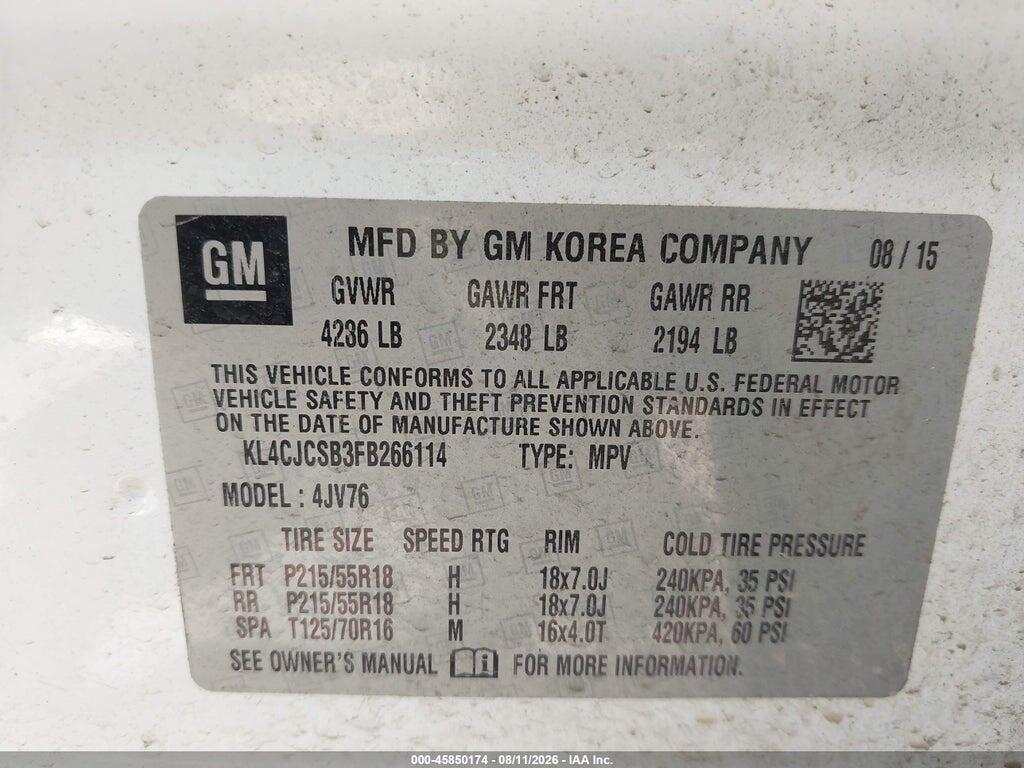 KL4CJCSB3FB266114 2015 BUICK ENCORE photo no. 9