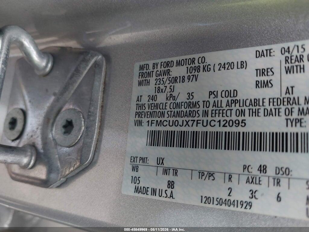 1FMCU0JX7FUC12095 2015 FORD ESCAPE photo no. 9
