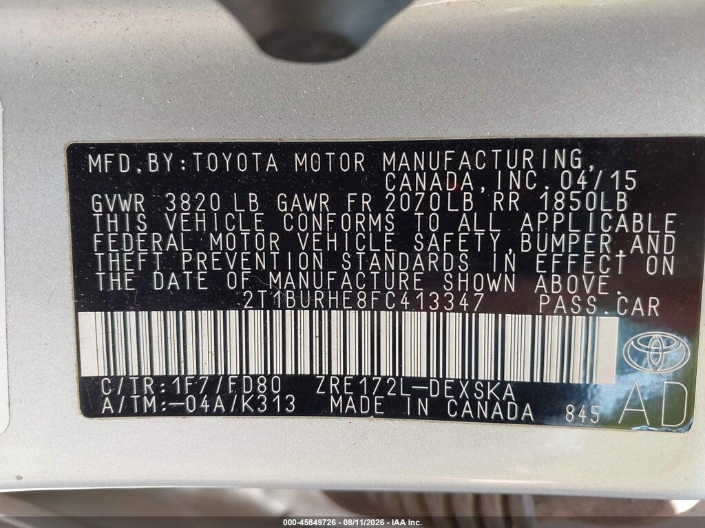 2T1BURHE8FC413347 2015 TOYOTA COROLLA photo no. 9