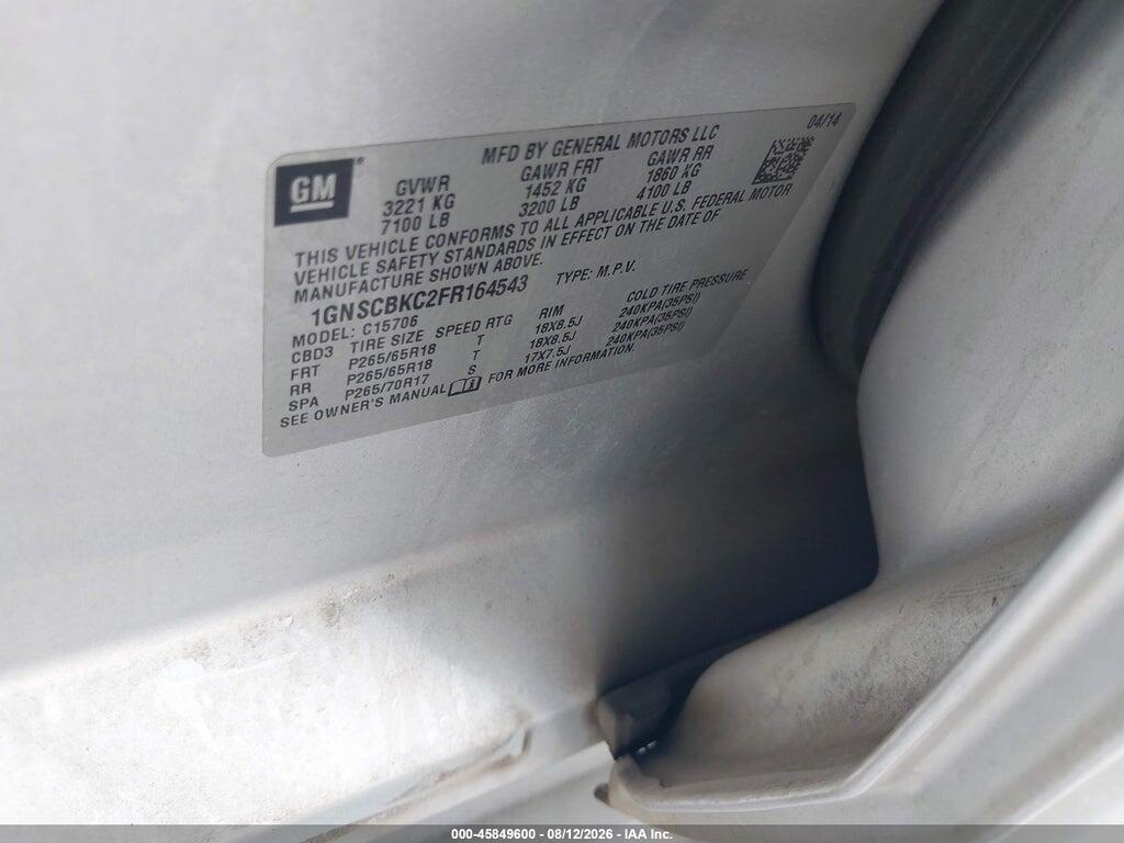1GNSCBKC2FR164543 2015 CHEVROLET TAHOE photo no. 9