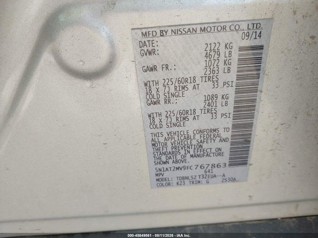 5N1AT2MV9FC767863 2015 NISSAN ROGUE photo no. 9