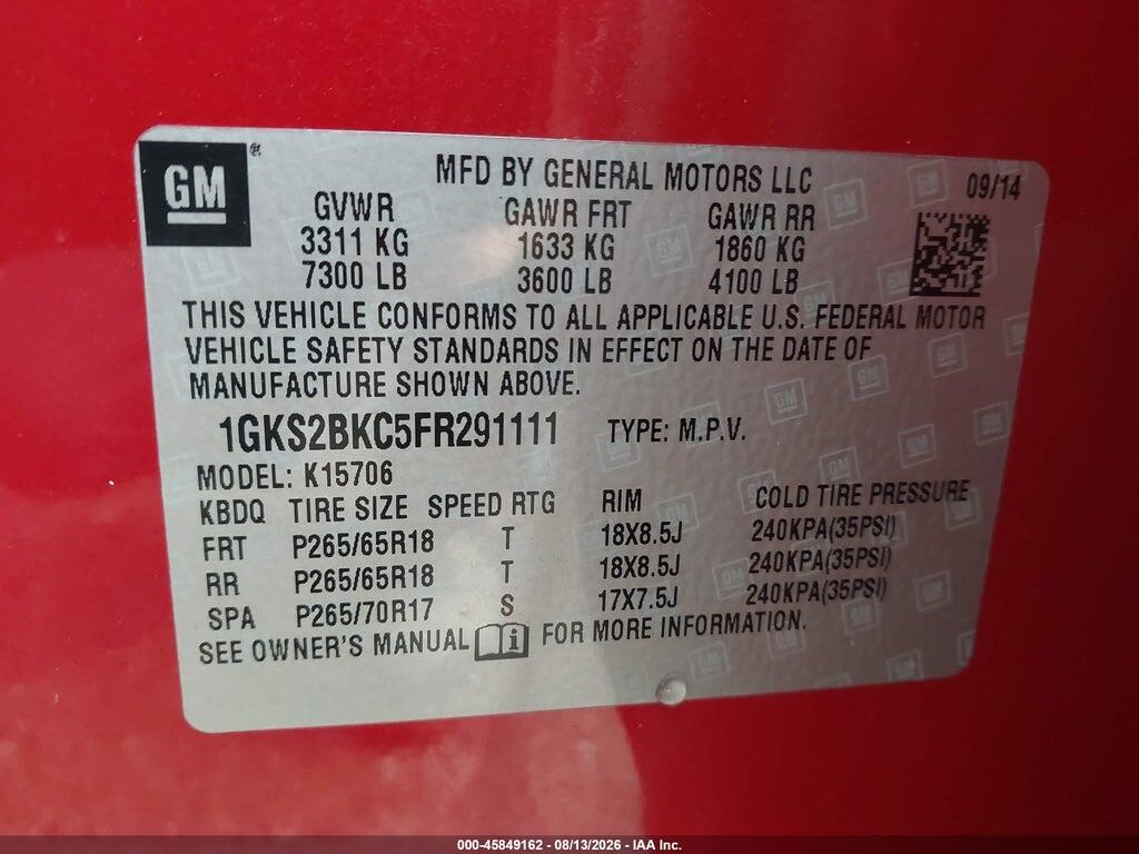 1GKS2BKC5FR291111 2015 GMC YUKON photo no. 9