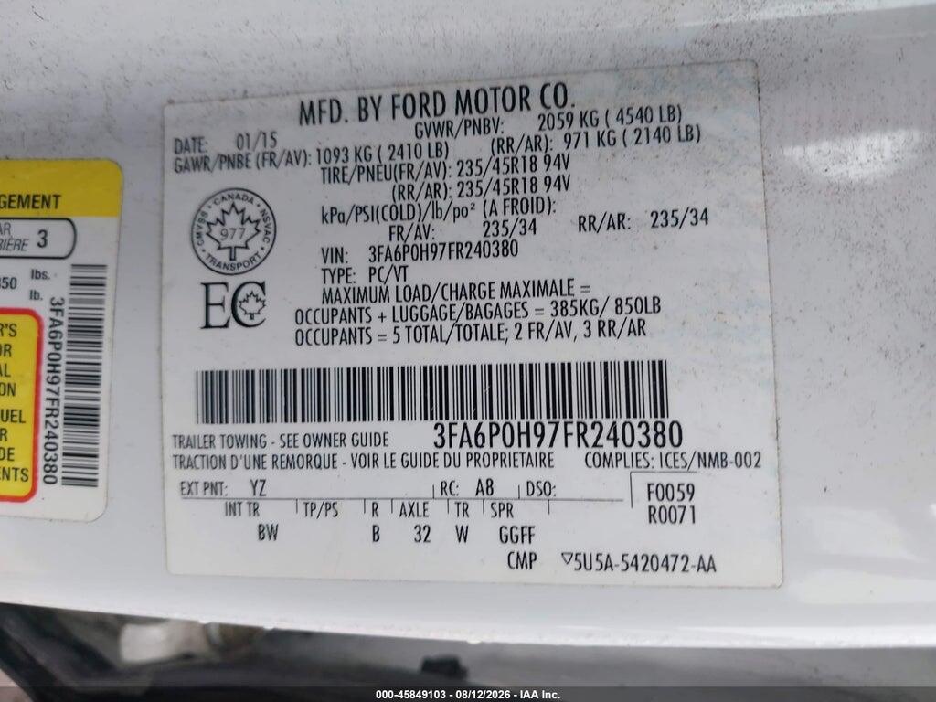 3FA6P0H97FR240380 2015 FORD FUSION photo no. 9