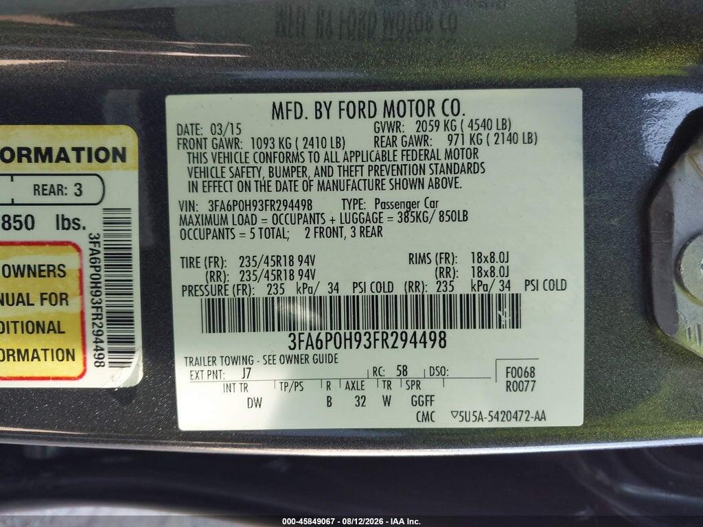 3FA6P0H93FR294498 2015 FORD FUSION photo no. 9