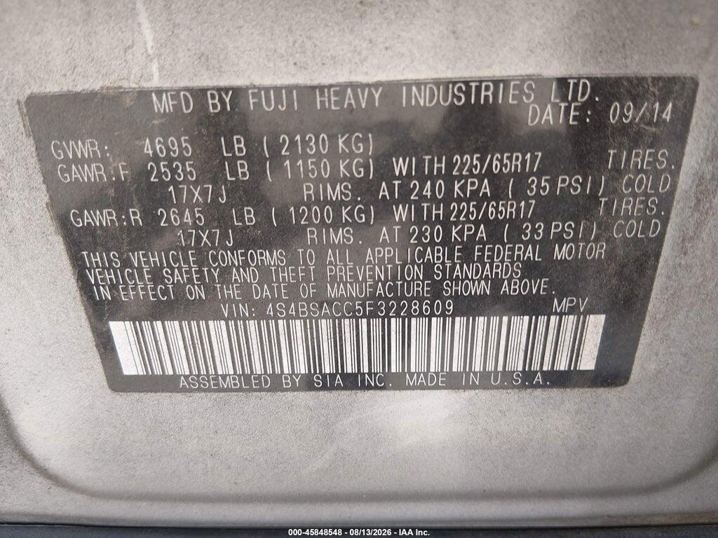 4S4BSACC5F3228609 2015 SUBARU OUTBACK photo no. 9