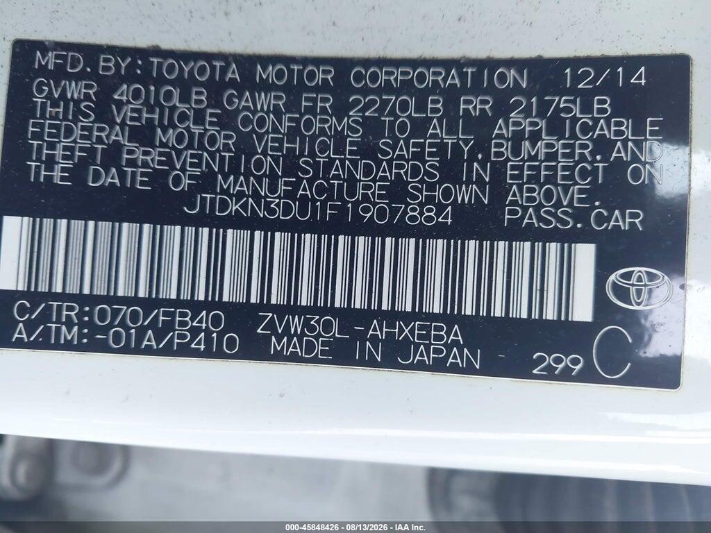 JTDKN3DU1F1907884 2015 TOYOTA PRIUS photo no. 9