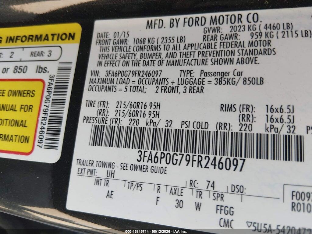 3FA6P0G79FR246097 2015 FORD FUSION photo no. 9