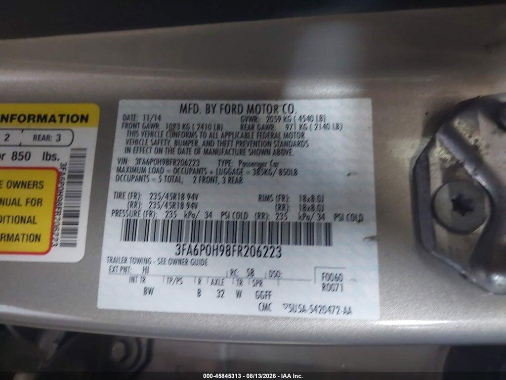 3FA6P0H98FR206223 2015 FORD FUSION photo no. 9