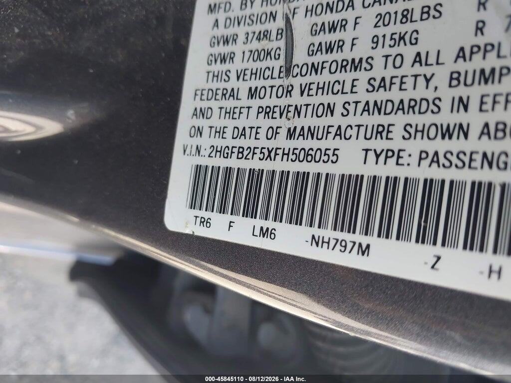 2HGFB2F5XFH506055 2015 HONDA CIVIC photo no. 9