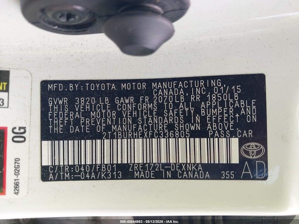 2T1BURHEXFC336805 2015 TOYOTA COROLLA photo no. 9