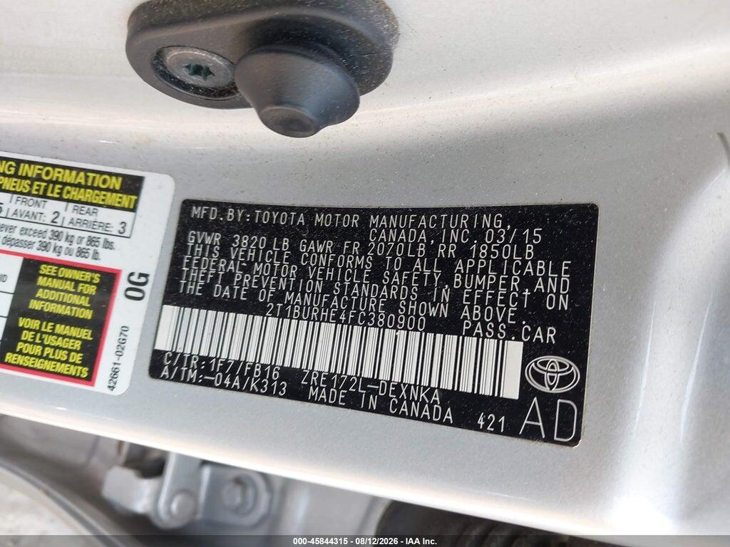 2T1BURHE4FC380900 2015 TOYOTA COROLLA photo no. 8