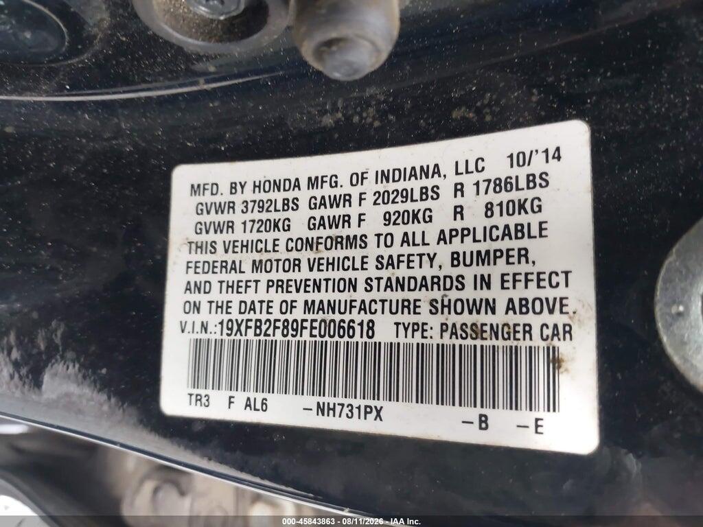 19XFB2F89FE006618 2015 HONDA CIVIC photo no. 9