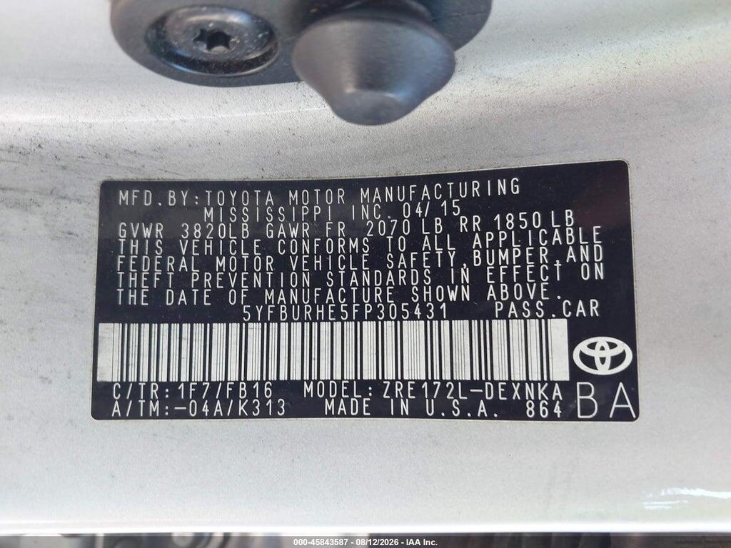 5YFBURHE5FP305431 2015 TOYOTA COROLLA photo no. 9