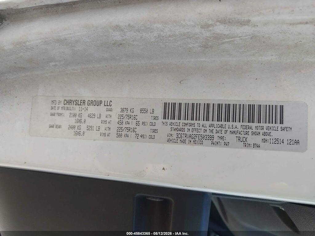 3C6TRVAG2FE503399 2015 RAM PROMASTER 1500 photo no. 9