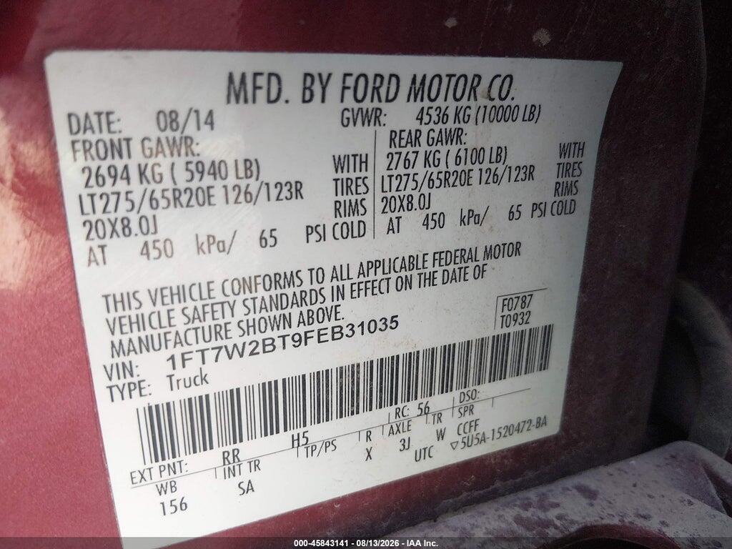 1FT7W2BT9FEB31035 2015 FORD F-250 photo no. 9