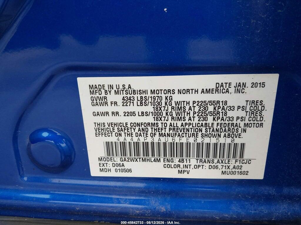 4A4AP3AU6FE021510 2015 MITSUBISHI OUTLANDER SPORT photo no. 9
