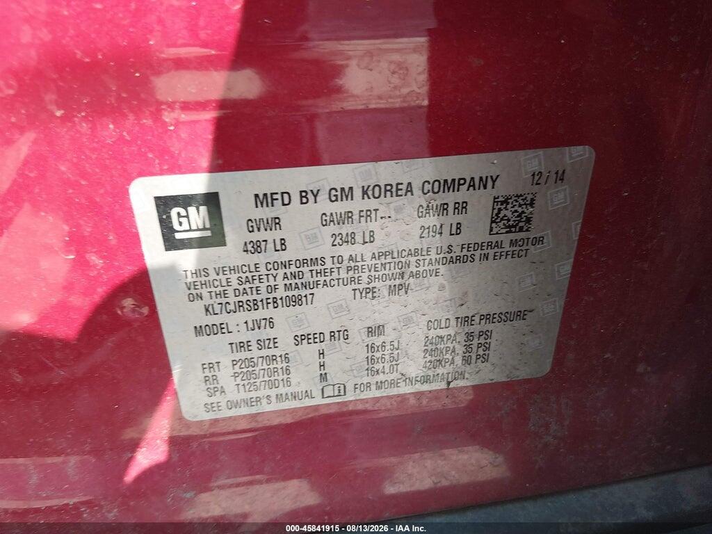 KL7CJRSB1FB109817 2015 CHEVROLET TRAX photo no. 9