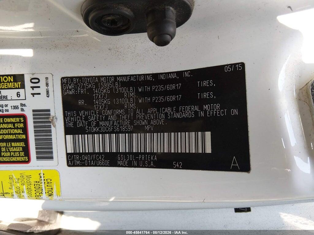5TDKK3DC6FS618597 2015 TOYOTA SIENNA photo no. 9