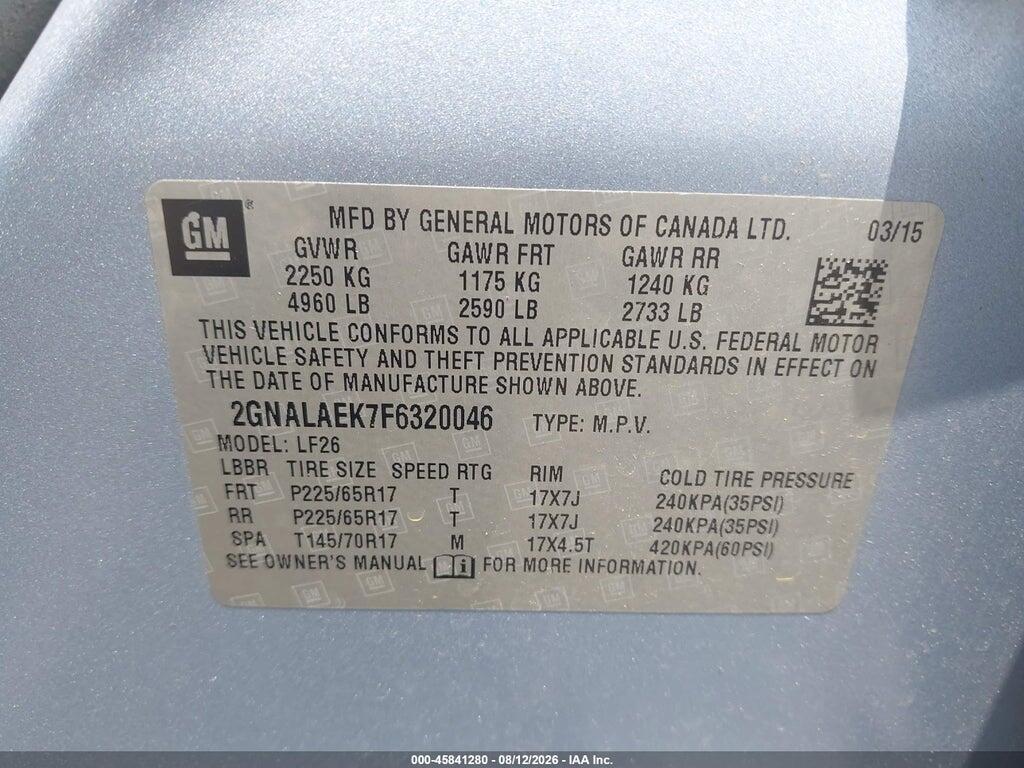 2GNALAEK7F6320046 2015 CHEVROLET EQUINOX photo no. 9