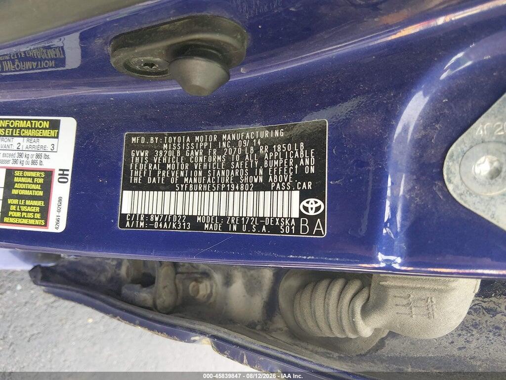 5YFBURHE5FP194802 2015 TOYOTA COROLLA photo no. 9