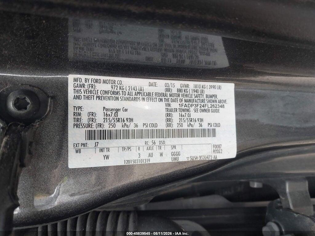 1FADP3F24FL262348 2015 FORD FOCUS photo no. 9