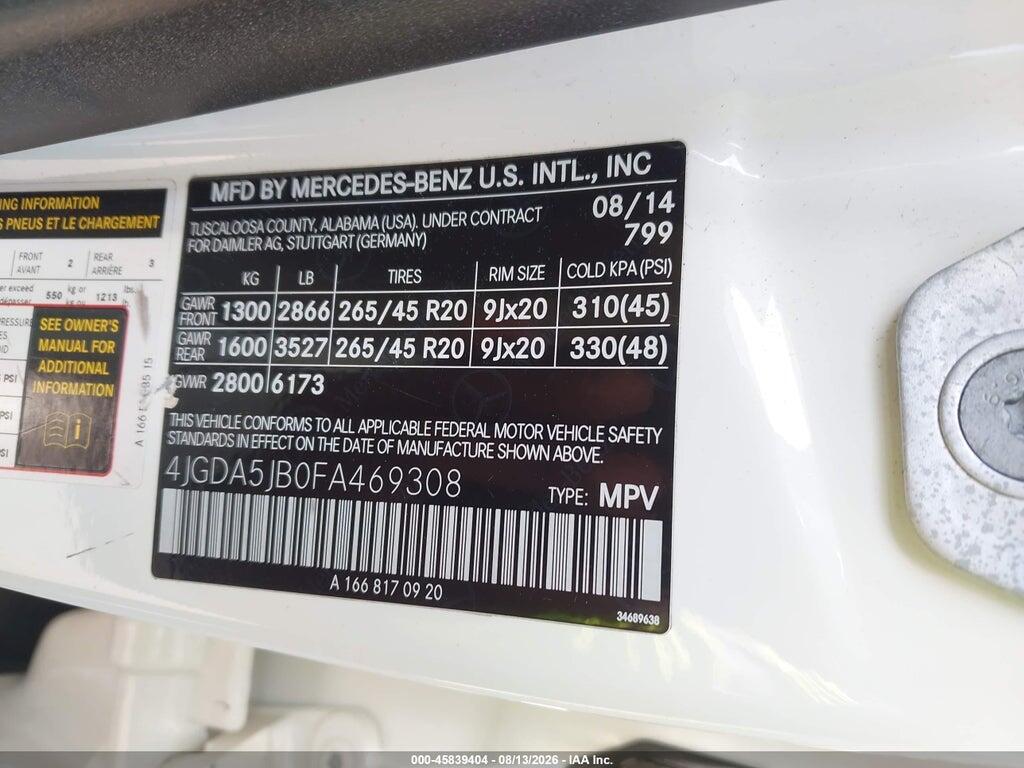 4JGDA5JB0FA469308 2015 MERCEDES-BENZ ML 350 photo no. 9