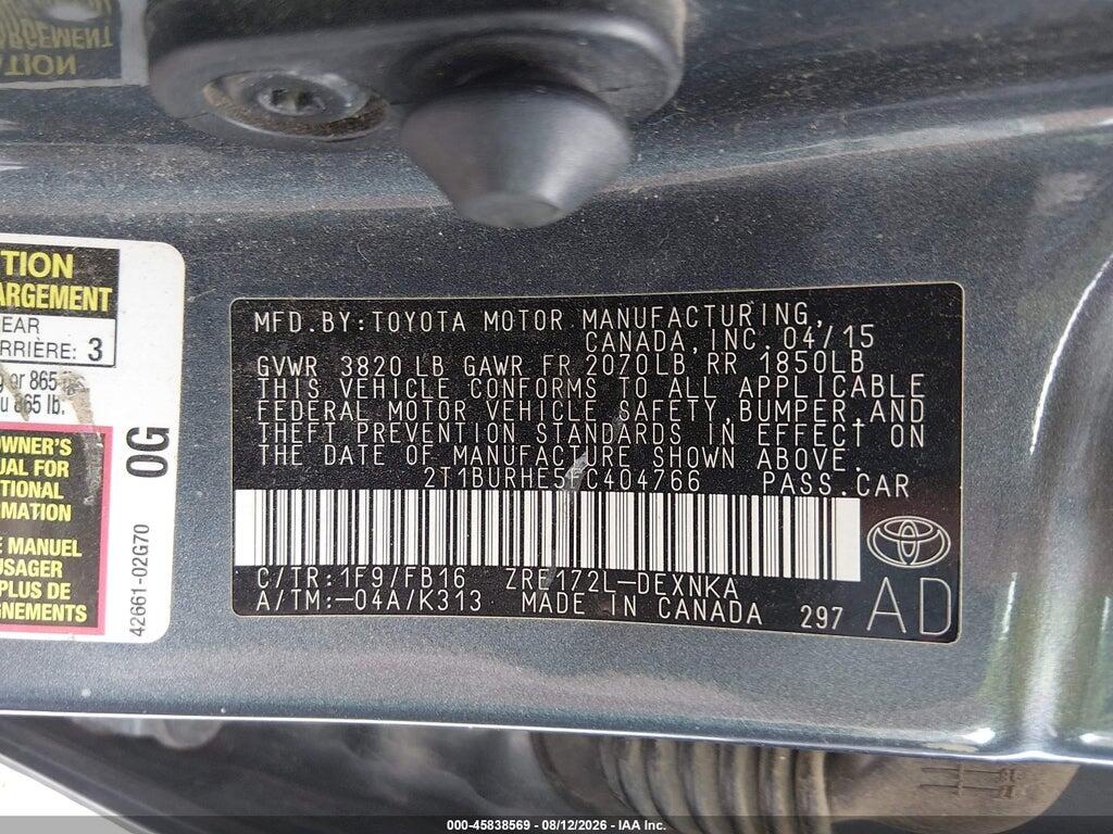 2T1BURHE5FC404766 2015 TOYOTA COROLLA photo no. 9