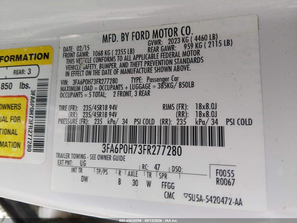 3FA6P0H73FR277280 2015 FORD FUSION photo no. 9