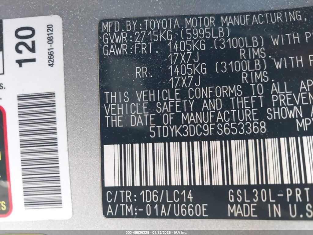 5TDYK3DC9FS653368 2015 TOYOTA SIENNA photo no. 9