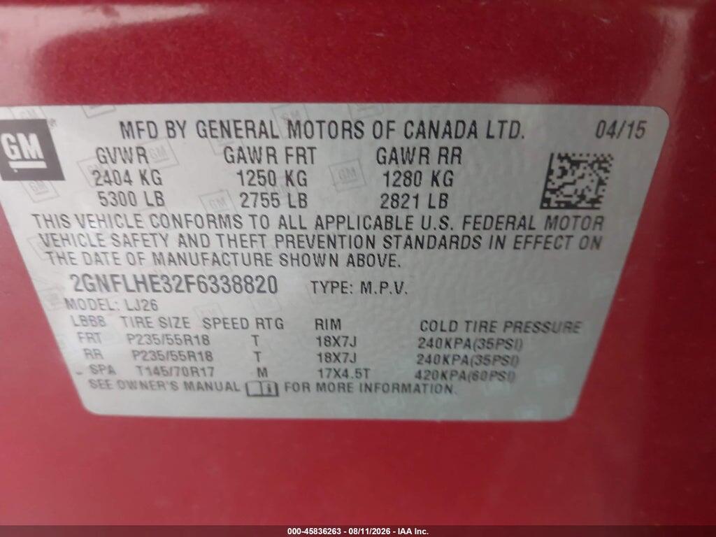 2GNFLHE32F6338820 2015 CHEVROLET EQUINOX photo no. 9