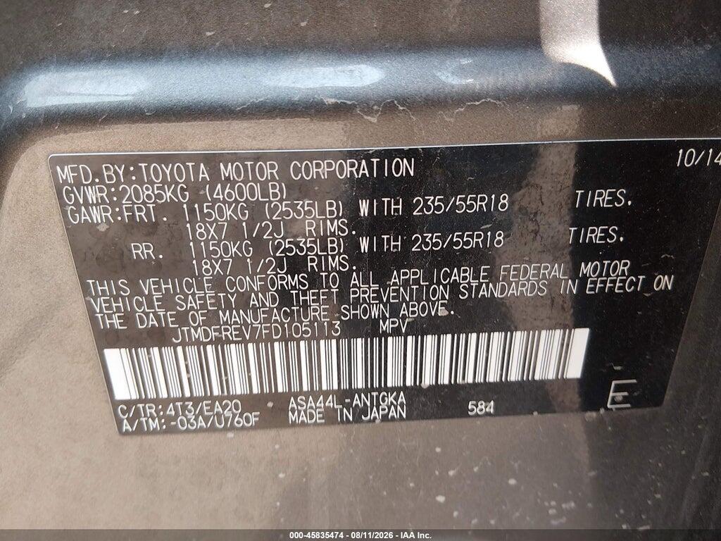 JTMDFREV7FD105113 2015 TOYOTA RAV4 photo no. 9