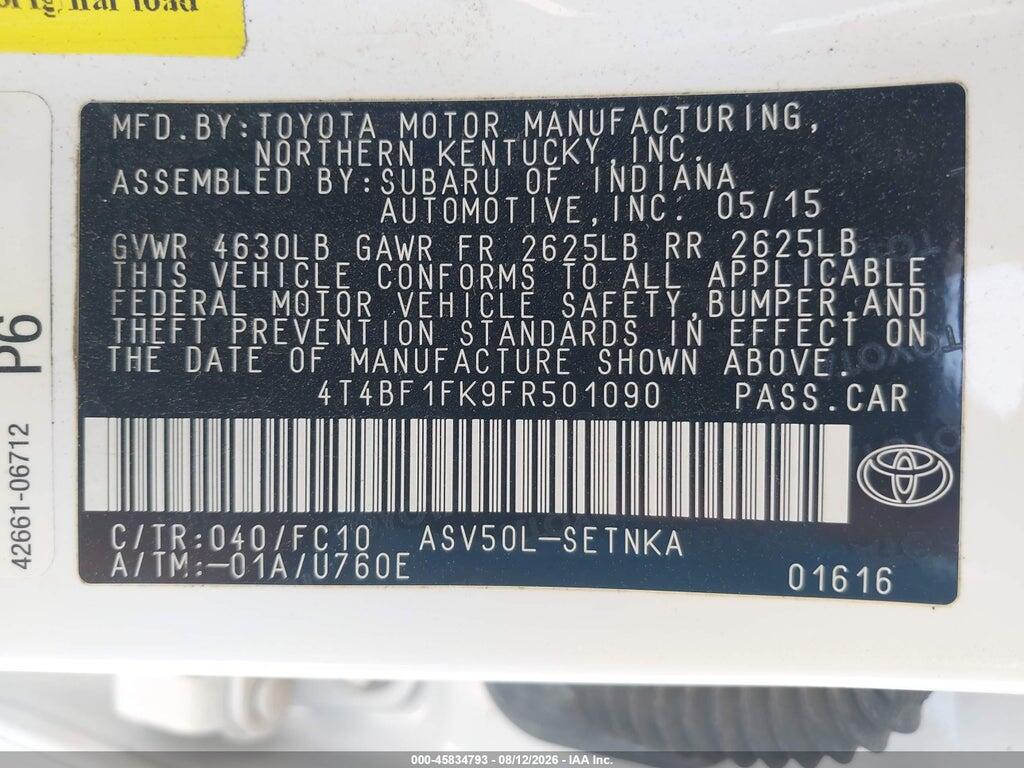 4T4BF1FK9FR501090 2015 TOYOTA CAMRY photo no. 9