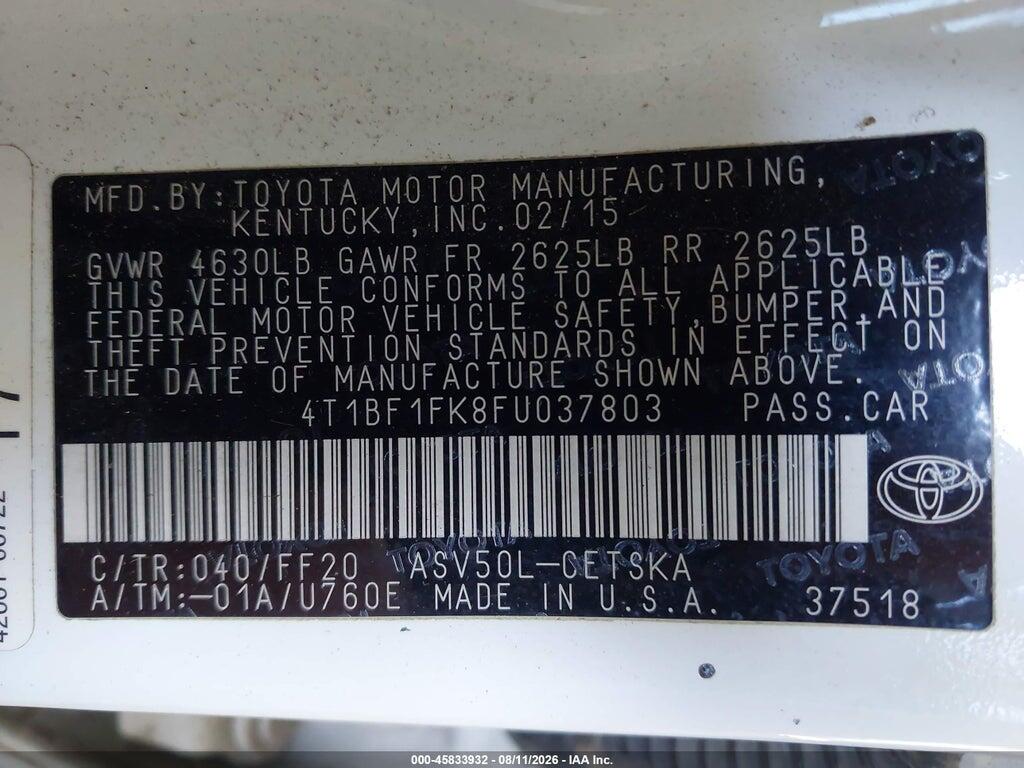 4T1BF1FK8FU037803 2015 TOYOTA CAMRY photo no. 9