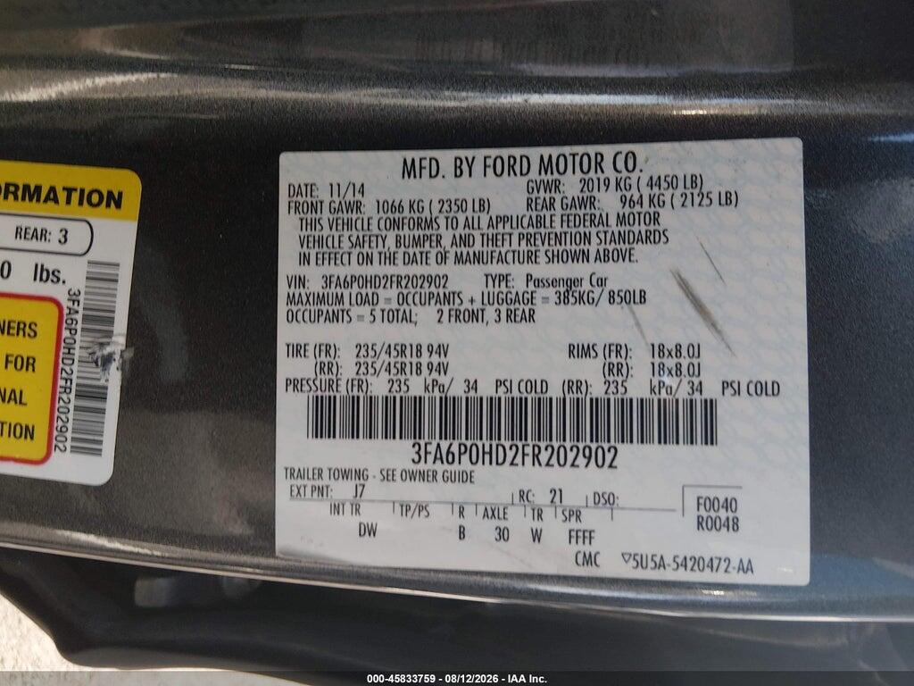 3FA6P0HD2FR202902 2015 FORD FUSION photo no. 9