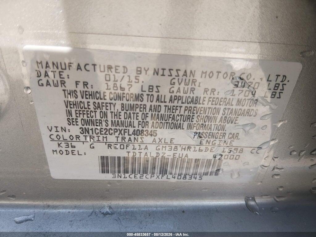 3N1CE2CPXFL408345 2015 NISSAN VERSA NOTE photo no. 9