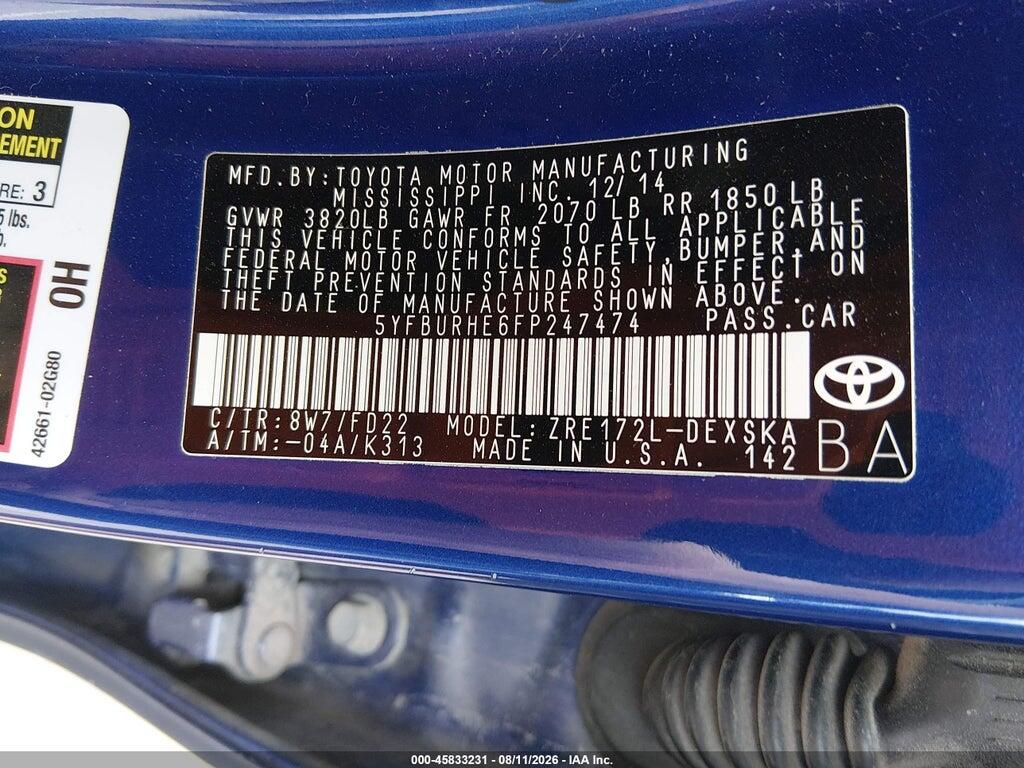 5YFBURHE6FP247474 2015 TOYOTA COROLLA photo no. 9