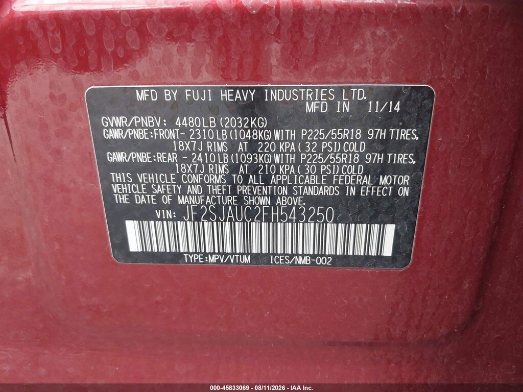 JF2SJAUC2FH543250 2015 SUBARU FORESTER photo no. 9