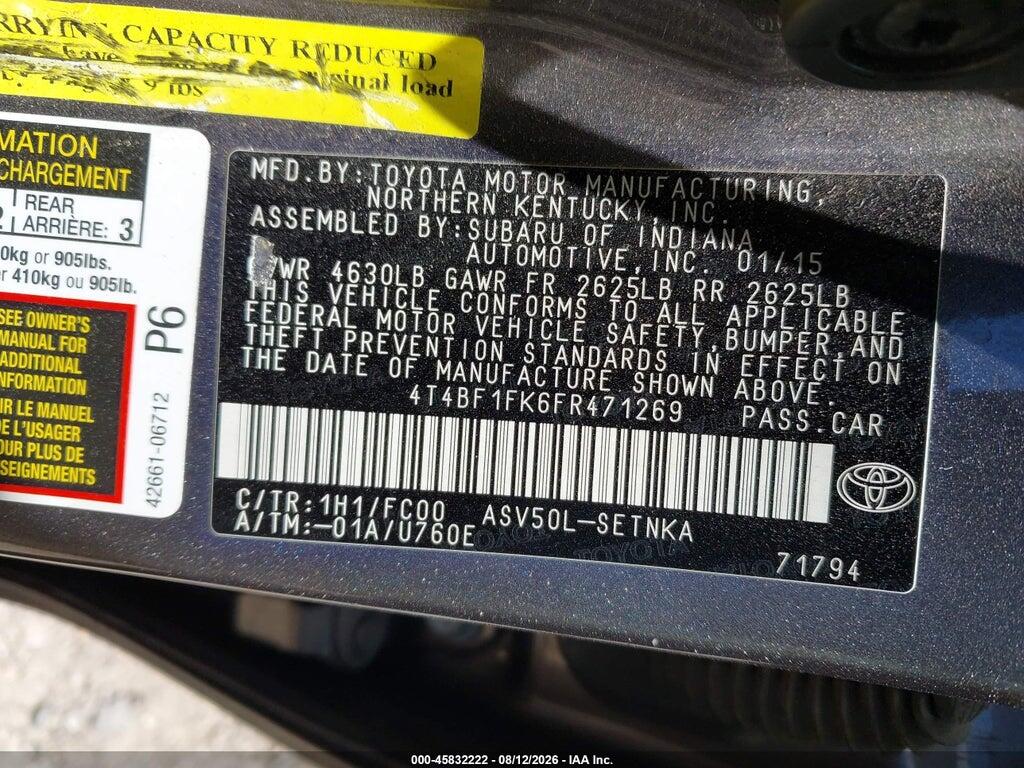 4T4BF1FK6FR471269 2015 TOYOTA CAMRY photo no. 9