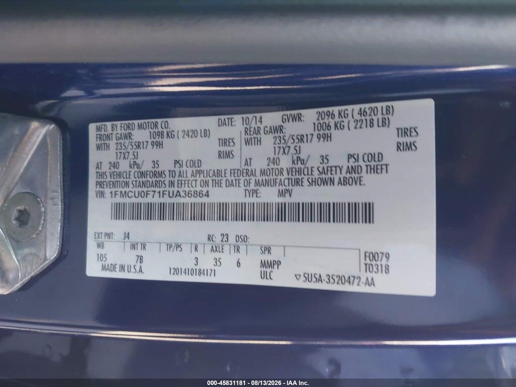 1FMCU0F71FUA36864 2015 FORD ESCAPE photo no. 9