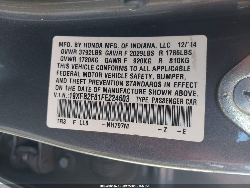 19XFB2F81FE224603 2015 HONDA CIVIC photo no. 9