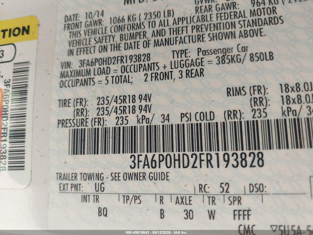 3FA6P0HD2FR193828 2015 FORD FUSION photo no. 9