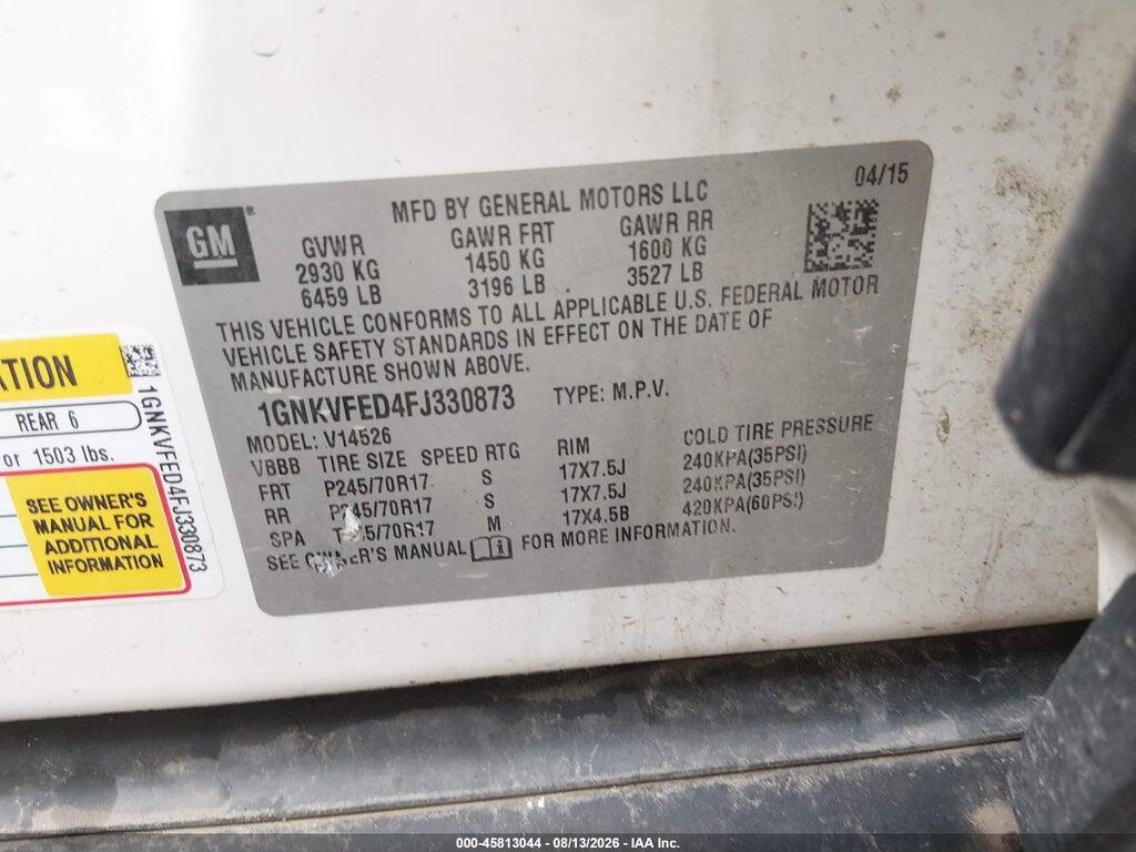 1GNKVFED4FJ330873 2015 CHEVROLET TRAVERSE photo no. 9