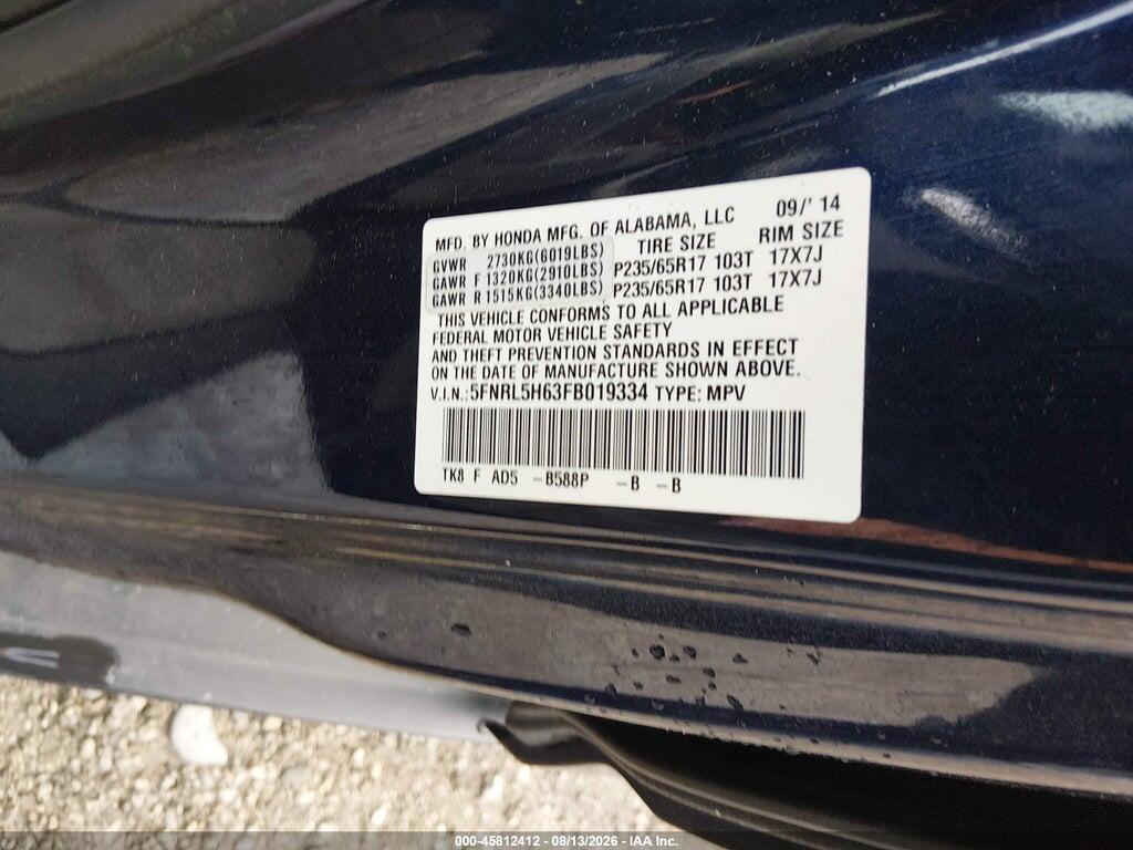 5FNRL5H63FB019334 2015 HONDA ODYSSEY photo no. 9