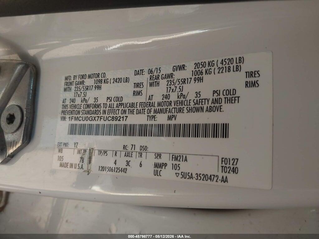 1FMCU0GX7FUC89217 2015 FORD ESCAPE photo no. 9