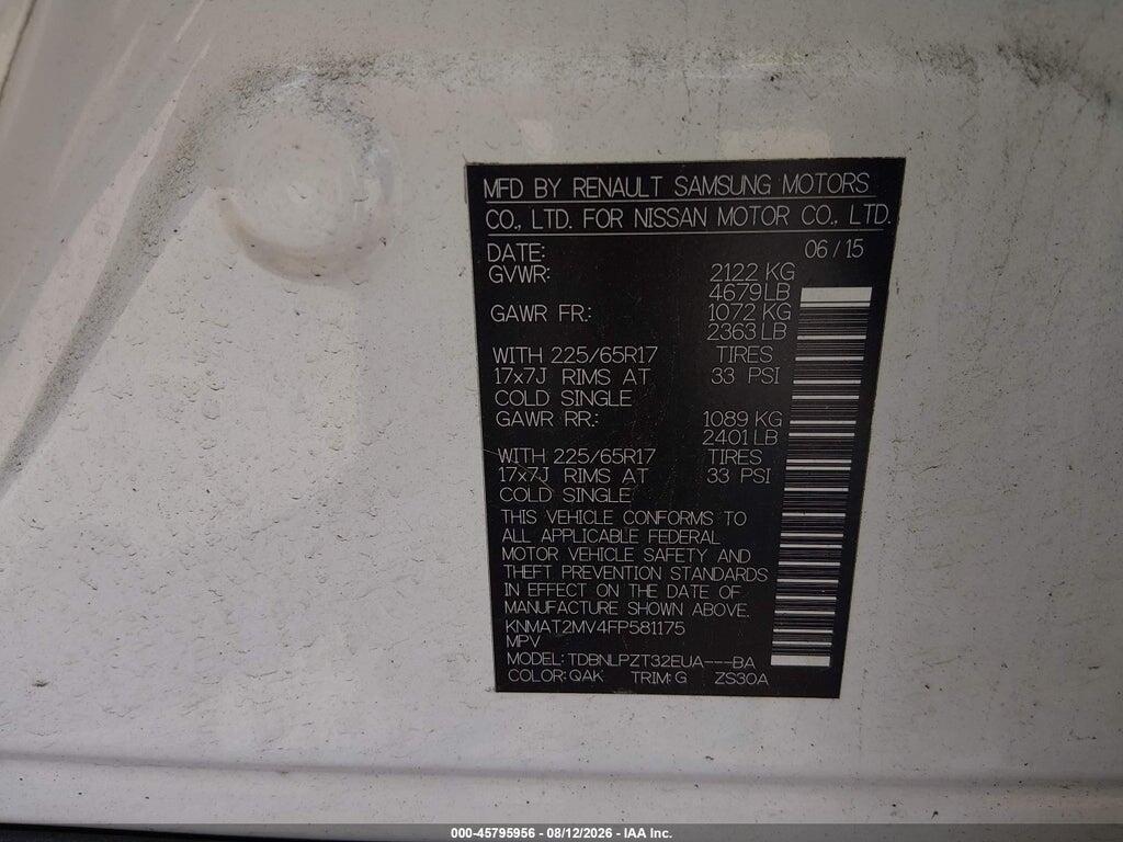 KNMAT2MV4FP581175 2015 NISSAN ROGUE photo no. 9
