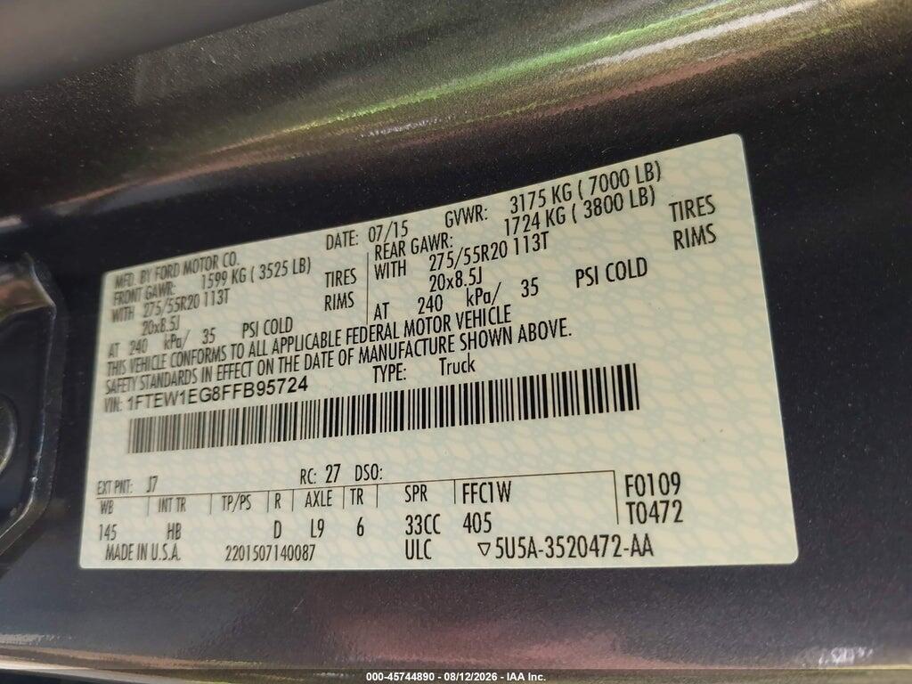 1FTEW1EG8FFB95724 2015 FORD F-150 photo no. 9