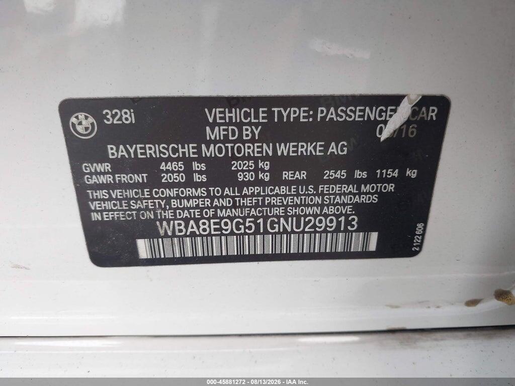 WBA8E9G51GNU29913 2016 BMW 328I photo no. 9