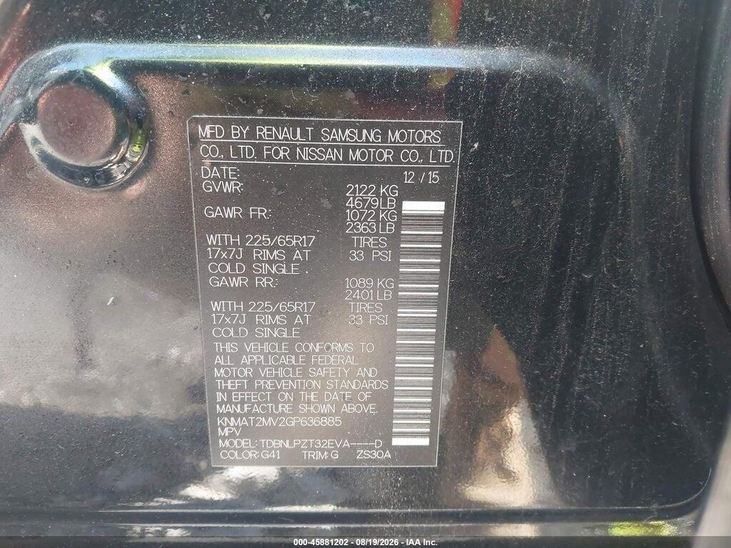 KNMAT2MV2GP636885 2016 NISSAN ROGUE photo no. 9