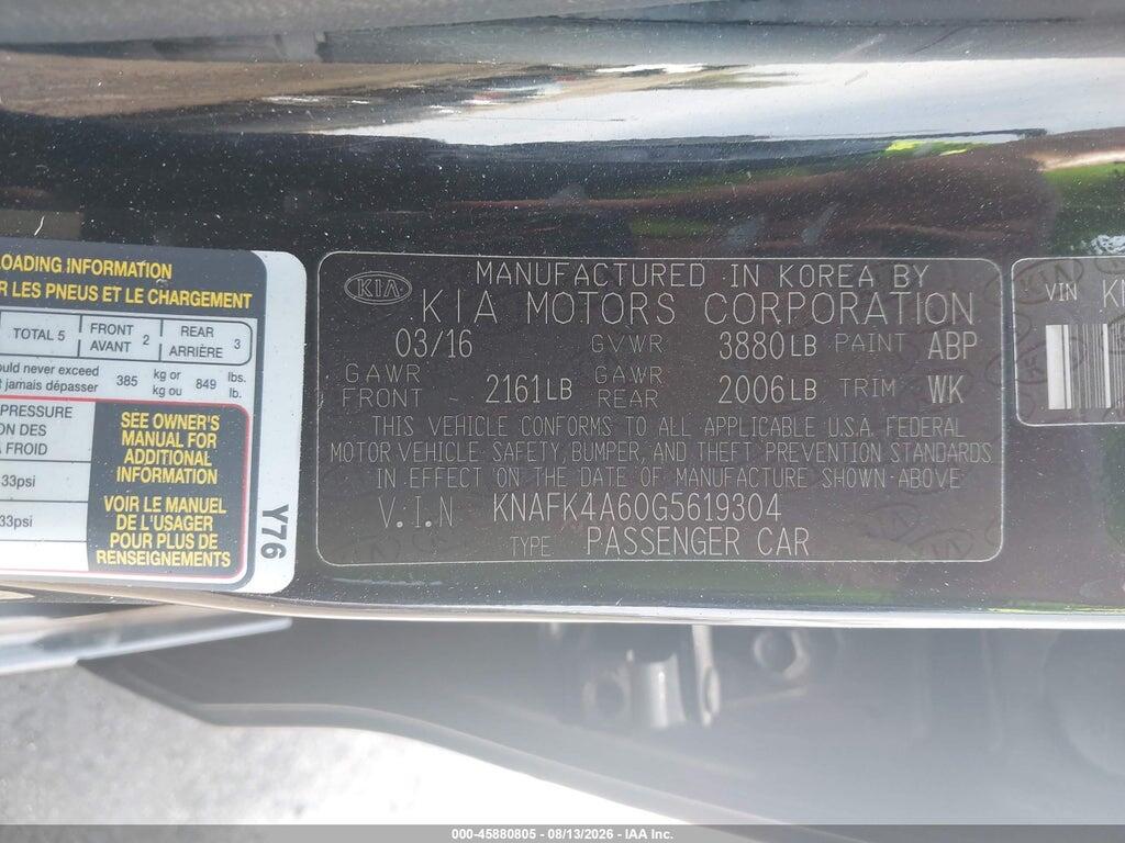 KNAFK4A60G5619304 2016 KIA FORTE photo no. 9