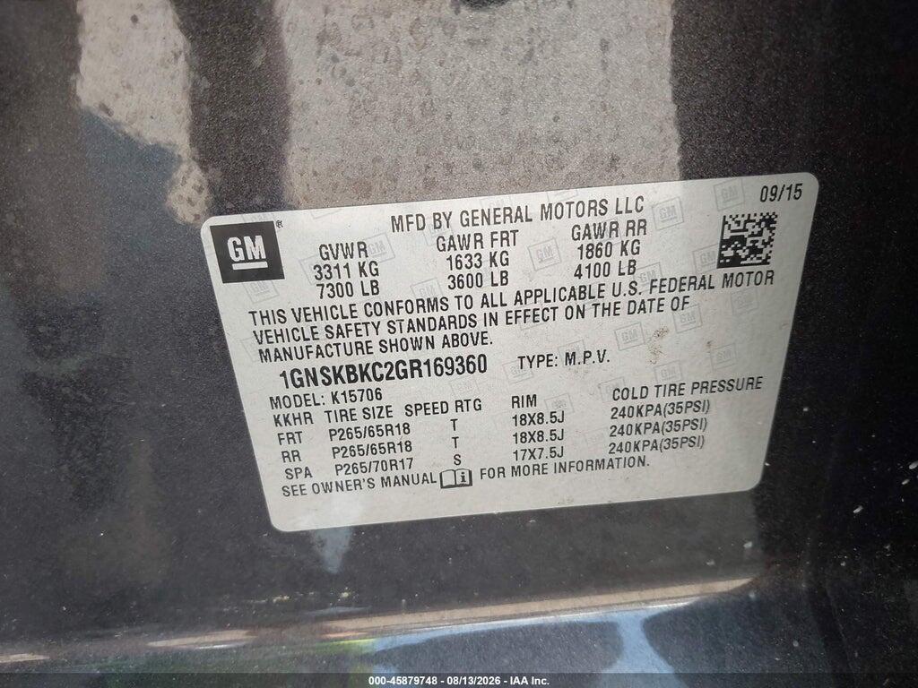 1GNSKBKC2GR169360 2016 CHEVROLET TAHOE photo no. 9